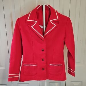 Vintage Girltown Elegant Red Blazer with White Trim 12 Ship Buttons 70s 80s